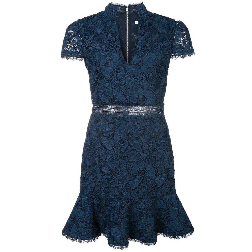 Alice + Olivia Diona Lace Dress Women's Short Sleeve Fit & Flare Navy Size 12